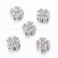Rack Plating Brass Micro Pave Cubic Zirconia Beads, Flower, Clear, Real Platinum Plated, 8x5mm, Hole: 1.5mm(X-ZIRC-A006-04P-02)