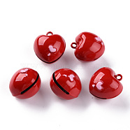 Baking Painted Brass Bell Pendants, Heart, Red, 21.5x20x17mm, Hole: 2mm(X-KKB-S002-003)