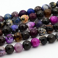 Natural Agate Round Bead Strands, Faceted, Dyed, Black, 8mm, Hole: 1mm, about 49pcs/strand, 15.7 inch(X-G-I136-8mm-13)