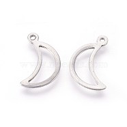 304 Stainless Steel Open Pendants,, Moon, Stainless Steel Color, 15x9x0.8mm, Hole: 1.2mm(STAS-F187-06P)