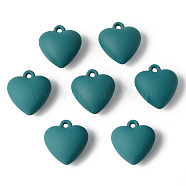 Rubberized Style Acrylic Pendants, Puffed Heart, Teal, 29x27x15mm, Hole: 3mm(OACR-N011-013A)