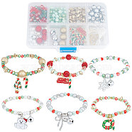 DIY Christmas Bracelet Making Kit, Including Rondelle & Oval & Strawberry CCB Plastic & Polymer Clay Rhinestone & Glass Beads, Word & Tree & Candy Cane Alloy Pendants, Mixed Color, 275Pcs/box(BJEW-SC0001-07)
