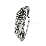 304 Stainless Steel Spring Gate Rings, Buddha Head, Antique Silver, 46.5x11.5x27.5mm, Hole: 9x5mm(STAS-C099-08AS)