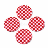 Opaque Cellulose Acetate(Resin) Pendants, Flat Round with Grid Pattern, Red, 27.5x27.5x2.5mm, Hole: 1.4mm(X-KY-Q057-002B-A02)