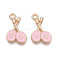 Alloy Enamel Pendants, Lead Free & Cadmium Free, Badminton Racket Charm, Golden, Pink, 18x12x2mm, Hole: 1.8mm(ENAM-T020-61D)