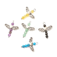 Natural & Synthetic Gemstone Pendants, with Antique Silver Toone Alloy Wings, Angel, 27.5x23.5x4mm, Hole: 2mm(PALLOY-JF01423)