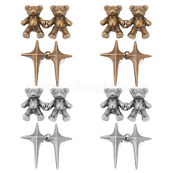 8Pcs 4 Style 4 Pointed Star & Bear Alloy Adjustable Jean Button Pins, Waist Tightener, Sewing Fasteners for Garment Accessories, Mixed Color, 25~34.5x38x6.2~7.5mm, 2pcs/style(AJEW-DR0001-33)