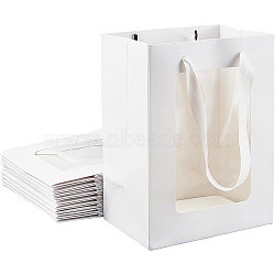 Kraft Paper Bags with Handle, with Cord Handles and Rectangle Window, for Retail Shopping Bag, Merchandise Bag, Gift and Party Bag, Rectangle, White, 20x15x0.4cm, Unfold: 20x15x10cm, Window: 14x9cm(AJEW-BC0001-55C-B)