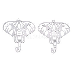 201 Stainless Steel Filigree Pendants, Etched Metal Embellishments, Elephant, Stainless Steel Color, 44x40x0.3mm, Hole: 1.8mm(STAS-S118-032P)
