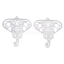 Tarnish Resistant 201 Stainless Steel Filigree Pendants, Etched Metal Embellishments, Elephant, Stainless Steel Color, 44x40x0.3mm, Hole: 1.8mm(STAS-S118-032P)