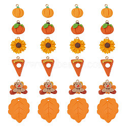 SUNNYCLUE 24Pcs 6 Styles Thanksgiving Day Handmade Polymer Clay Pendants, with Light Gold Plated Iron Loop, Bird &  Pumpkin & Leaf & Sunflower & Chocolate, Mixed Color, 17.5~32x16~29x3~9mm, Hole: 1.6~2mm, 4pcs/style(CLAY-SC0001-51)