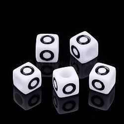 Letter Acrylic Beads, Cube, White, Letter O, Size: about 7mm wide, 7mm long, 7mm high, hole: 3.5mm, about 2000pcs/500g(PL37C9129-O)