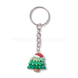 Christmas Resin Kechain, with Iron Split Key Rings, Christmas Tree, Platinum, 8.3cm(KEYC-JKC00877)