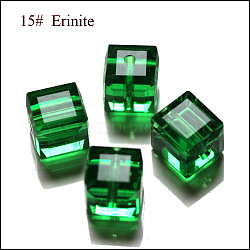 K9 Glass, Imitation Austrian Crystal Beads, Grade AAA, Faceted, Cube, Green, 8x8x8mm(size within the error range of 0.5~1mm), Hole: 0.9~1.6mm(SWAR-F074-8x8mm-15)