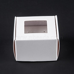 Rectangle Foldable Creative Kraft Paper Gift Box, Jewelry Boxes, with Square Clear Window, None Pattern, 4.3x4.3x2.7cm(CON-B002-04B-01)