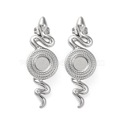 304 Stainless Steel Snake Stud Earrings, Stainless Steel Color, 39x13mm(EJEW-K295-14P)