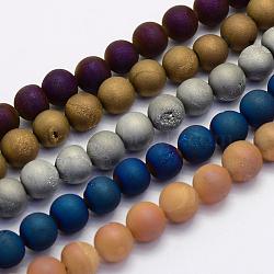 Electroplate Natural Druzy Agate Beads Strands, Dyed, Round, Frosted, Mixed Color, 10mm, Hole: 1mm, about 38pcs/strand, 15.7 inch(40cm)(G-G708-10mm-M)
