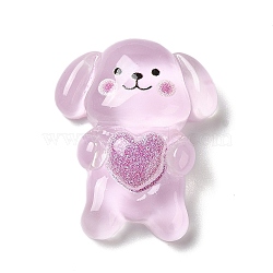 Translucent Resin Decoden Cabochons, Cartoon Dog with Heart, Plum, 25x21x9mm(RESI-M039-04I)