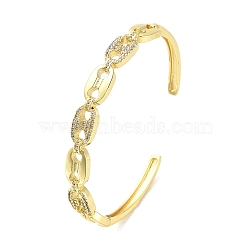 Brass Micro Pave Clear Cubic Zirconia Hollow Oval Open Cuff Bangles for Woman, Real 18K Gold Plated, 1/4 inch(0.76cm), Inner Diameter: 2-1/4x1-7/8 inch(5.75x4.65cm)(BJEW-M312-02A-G)