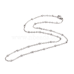 304 Stainless Steel Cable Chain Necklaces, with Ball Beads and Lobster Claw Clasps, Stainless Steel Color, 17.9 inch(45.5cm), 3mm(STAS-O053-29P)