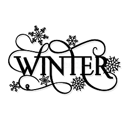 Iron Wall Art Decorations, for Front Porch, Living Room, Kitchen, Electrophoresis Black, Word Winter, Snowflake Pattern, 300x183x1mm(HJEW-WH0067-014)