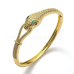 Green Cubic Zirconia Snake Hinged Bangle, Brass Jewelry for Women, Cadmium Free & Lead Free, Real 18K Gold Plated, Inner Diameter: 2-1/8x2-1/4 inch(5.35x5.7cm)(BJEW-B054-12G)