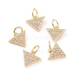 Brass Micro Pave Clear Cubic Zirconia Charms, with Jump Rings, Long-Lasting Plated, Triangle, Real 18K Gold Plated, 9.5x10.4x1.8mm, Jump Ring: 5.3x1mm, Hole: 3.2mm(ZIRC-I043-16G)