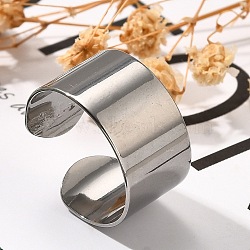 316 Surgical Stainless Steel Open Cuff Rings, Wide Band Rings for Women, Stainless Steel Color, 10mm, Adjustable(RJEW-F170-01P-03)