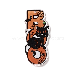 Halloween Theme Opaque Printed Acrylic Pendants, Cat Shape, 49x22x2.3mm, Hole: 1.6mm(SACR-Z006-07B)