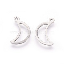 Tarnish Resistant 304 Stainless Steel Open Pendants,, Moon, Stainless Steel Color, 15x9x0.8mm, Hole: 1.2mm(STAS-F187-06P)