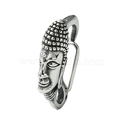 304 Stainless Steel Spring Gate Rings, Buddha Head, Antique Silver, 46.5x11.5x27.5mm, Hole: 9x5mm(STAS-C099-08AS)