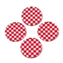 Opaque Cellulose Acetate(Resin) Pendants, Flat Round with Grid Pattern, Red, 27.5x27.5x2.5mm, Hole: 1.4mm(X-KY-Q057-002B-A02)