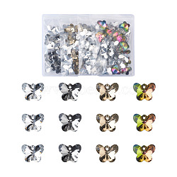 Electroplated Glass Charms, Silver Plated Bottom, Faceted, Butterfly, Mixed Color, 12x15x7mm, Hole: 1mm, 4 colors, 25pcs/color, 100pcs/box(EGLA-TA0001-09)