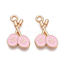 Alloy Enamel Pendants, Lead Free & Cadmium Free, Badminton Racket Charm, Golden, Pink, 18x12x2mm, Hole: 1.8mm(ENAM-T020-61D)