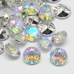 Taiwan Acrylic Rhinestone Buttons, Faceted, 1-Hole, Flat Round, Colorful, 28x12mm, Hole: 2mm(BUTT-F020-28mm-14)