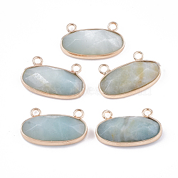 Natural Amazonite Pendants, with Brass Findings, Faceted, Oval, Golden, 14x24.5~25x5.5~6mm, Hole: 2.5mm(X-G-S344-44E)