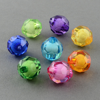 Transparent Acrylic Beads, Bead in Bead, Faceted, Round, Mixed Color, 10mm, Hole: 2mm, about 1100pcs/500g