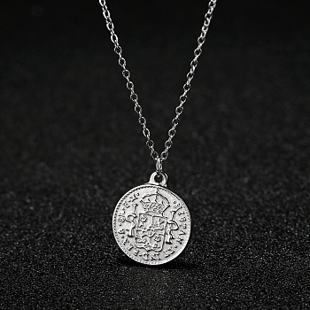 Stylish Stainless Steel Flat Round Coin Pendant Necklaces for Women Daily Wear, Stainless Steel Color