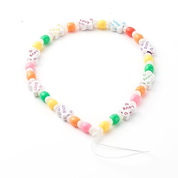 Braided Nylon Thread, Handmade Transparent Stripe Resin Beads Beaded Mobile Strap, for DIY Phone Case Decoration, with Opaque Acrylic European Beads and Butterfly Beads,, Colorful, 245mm