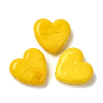 Handmade Lampwork Beads, Heart, Yellow, 20x20x7mm, Hole: 1.2~1.5mm