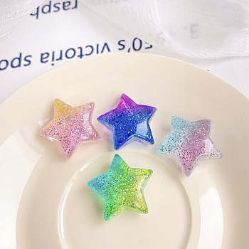 Gradient Color Transparrent Acrylic Eoropean Beads, with Glitter Powder, Large Hole Beads, Star, Mixed Color, 28.5x27x11.8mm, Hole: 4mm