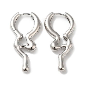 Rack Plating Brass Melting Drop Hoop Earrings for Women, Lead Free & Cadmium Free, Long-Lasting Plated, Platinum, 38x18x4mm