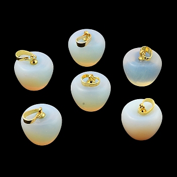 Opalite Teacher Apple Charms, with Golden Plated Brass Snap on Bails, 14.5x14mm, Hole: 6.5x4mm