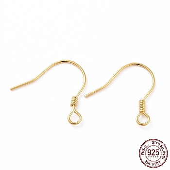 925 Sterling Silver Earring Hooks, with Horizontal Loops, Golden, 15.5x15.4mm, 24 Gauge(0.5mm), Hole: 1.5mm