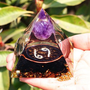 Orgonite Pyramid Resin Energy Generators, Reiki Natural Amethyst & Obsidian Chips Inside for Home Office Desk Decoration, Cancer, 50x50x50mm