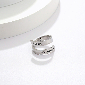 Stainless Steel Cuff Rings, Word, Stainless Steel Color, 4mm