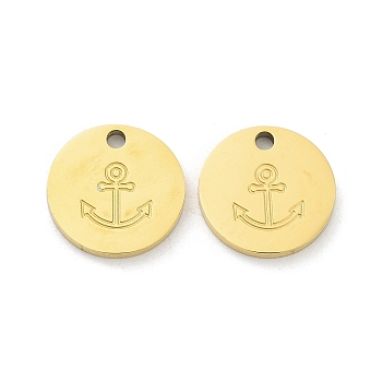 Ion Plating(IP) 316L Surgical Stainless Steel Charms, Flat Round with Anchor Charm, Real 18K Gold Plated, 12x1.5mm, Hole: 1.5mm