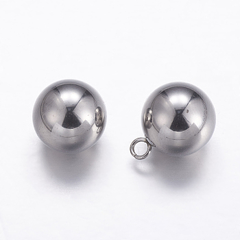 201 Stainless Steel Sphere Charms, Round Ball, Stainless Steel Color, 13x10mm, Hole: 2mm