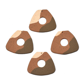 Handmade Polymer Clay Pendants, Triangle, Coffee, 30~30.5x34~35x2~3mm, Hole: 1.6mm