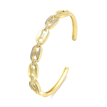 Brass Micro Pave Clear Cubic Zirconia Hollow Oval Open Cuff Bangles for Woman, Real 18K Gold Plated, 1/4 inch(0.76cm), Inner Diameter: 2-1/4x1-7/8 inch(5.75x4.65cm)